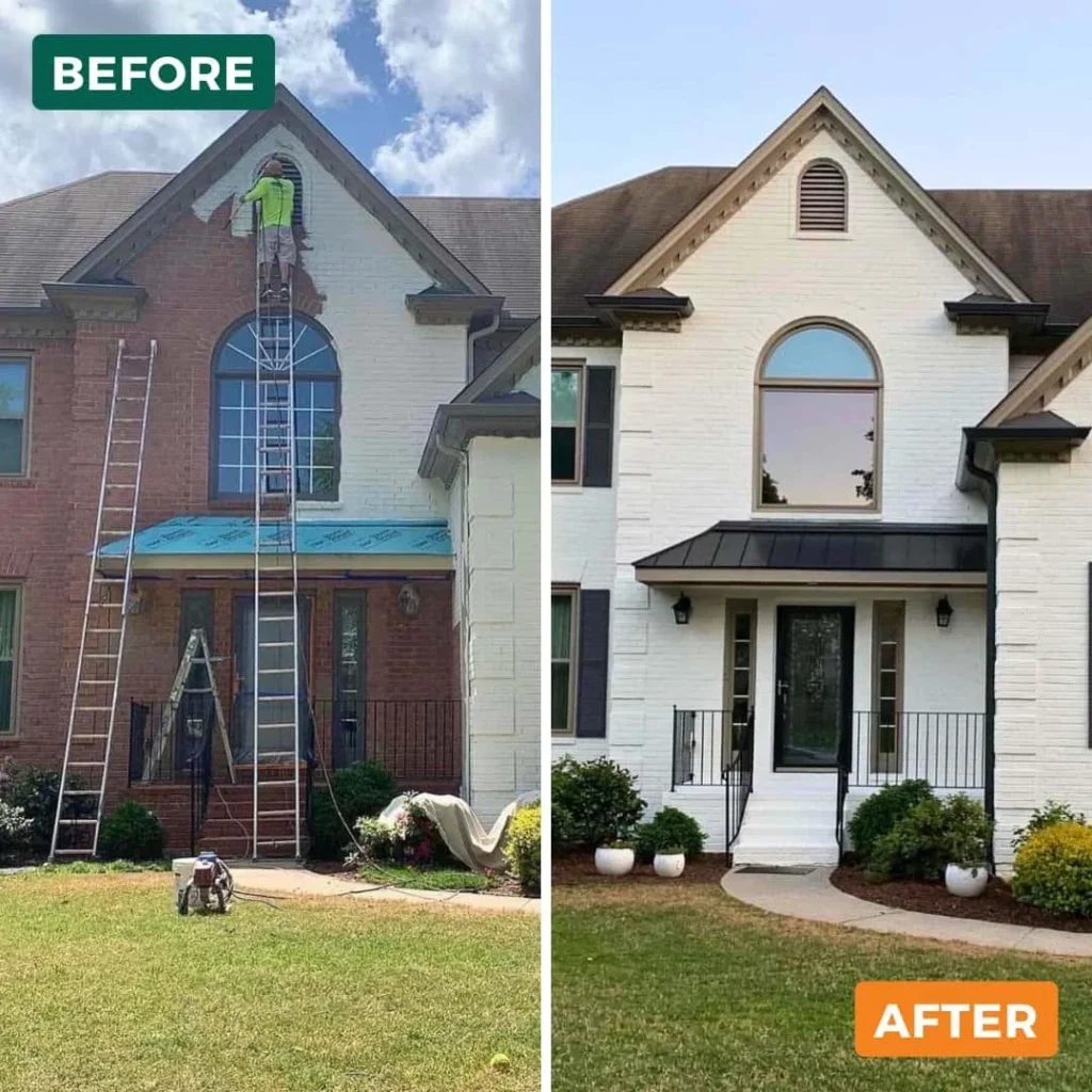 A collage comparing before nad after photos of an exterior painting project