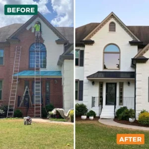 A collage comparing before nad after photos of an exterior painting project
